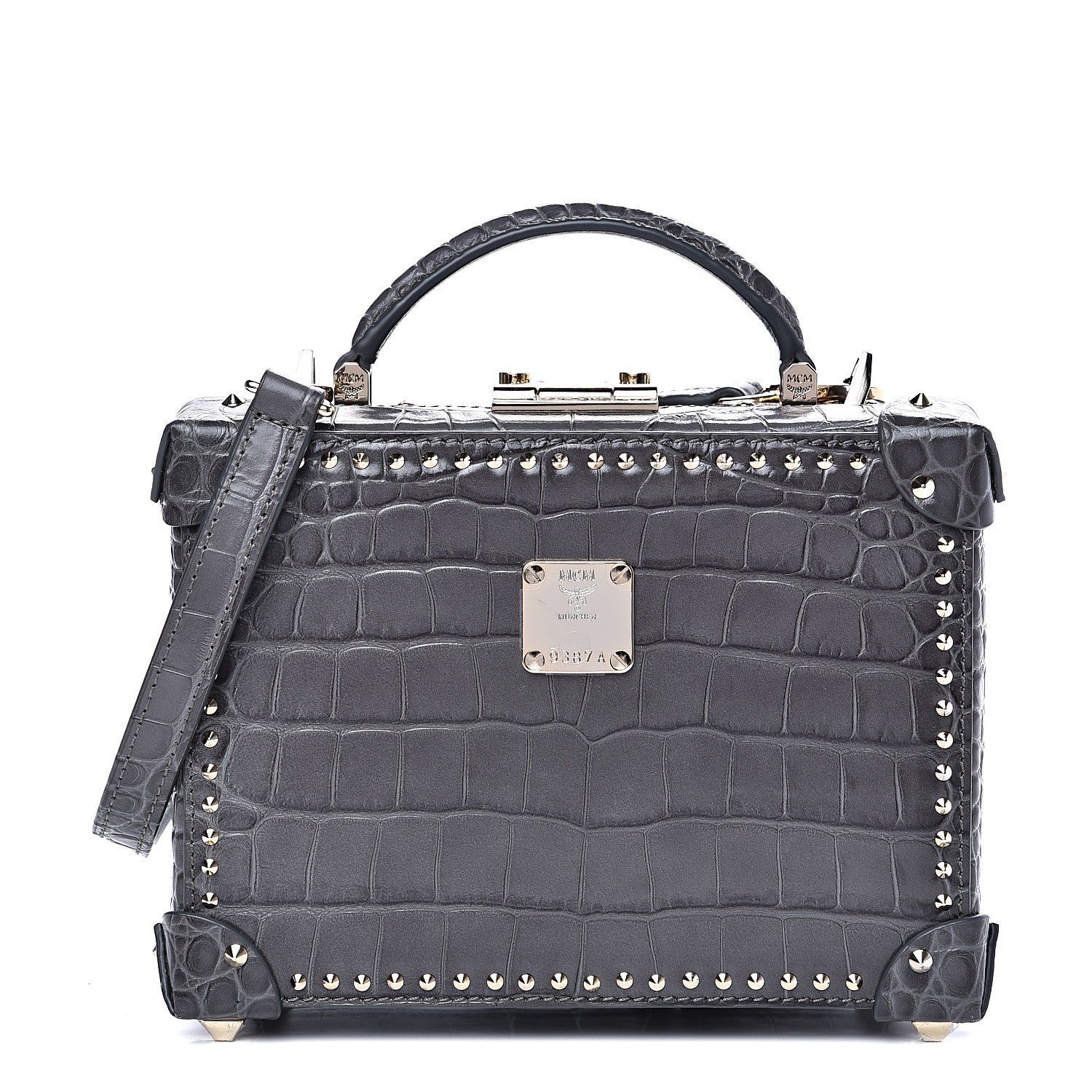 MCM Calfskin Crocodile Embossed Small Berlin Crossbody Charcoal 1 of 8