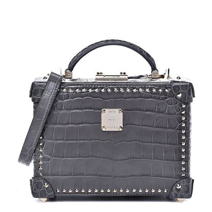 MCM Calfskin Crocodile Embossed Small Berlin Crossbody Charcoal 1 of 8