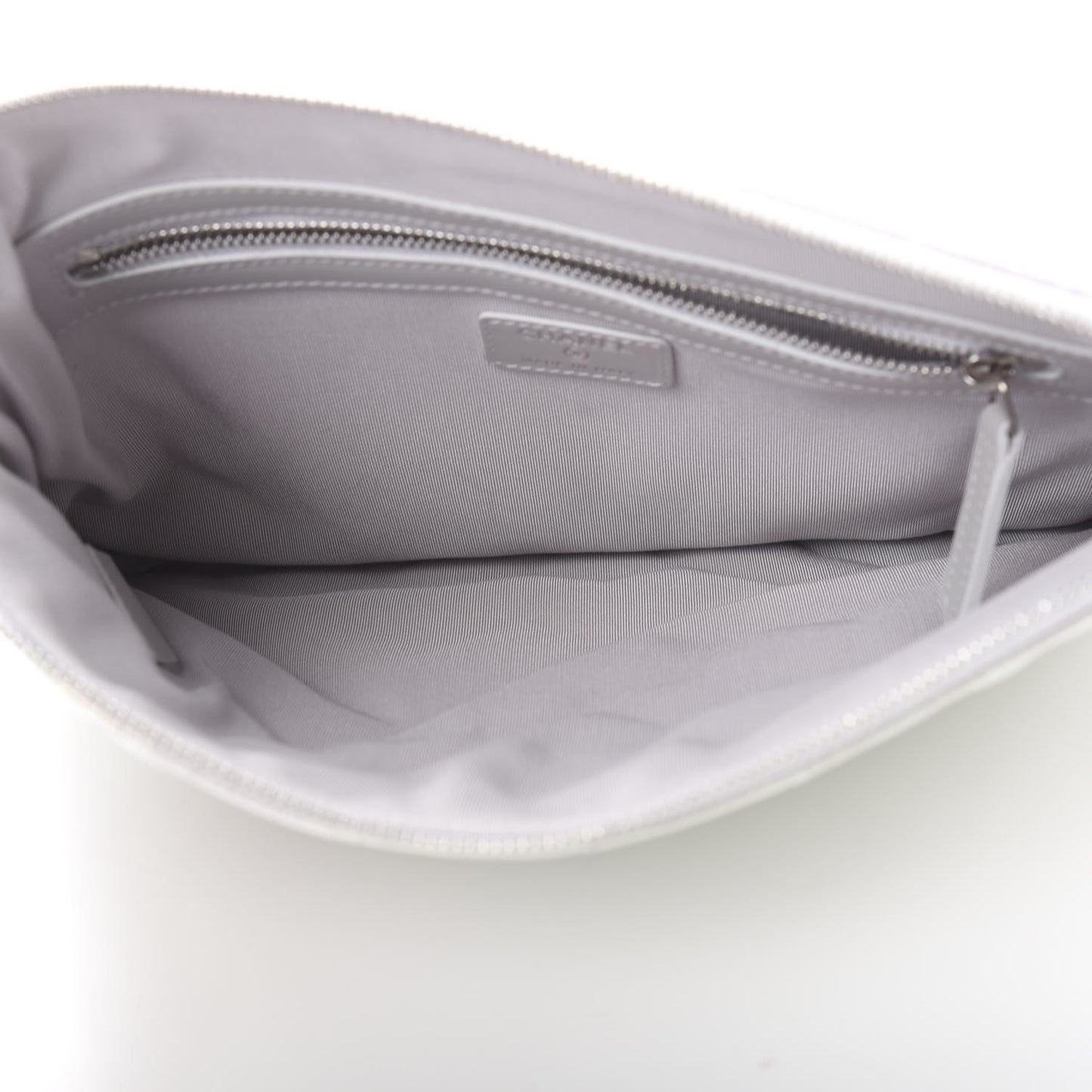 Iridescent Crumpled Calfskin CC Ripples Medium Cosmetic Case White