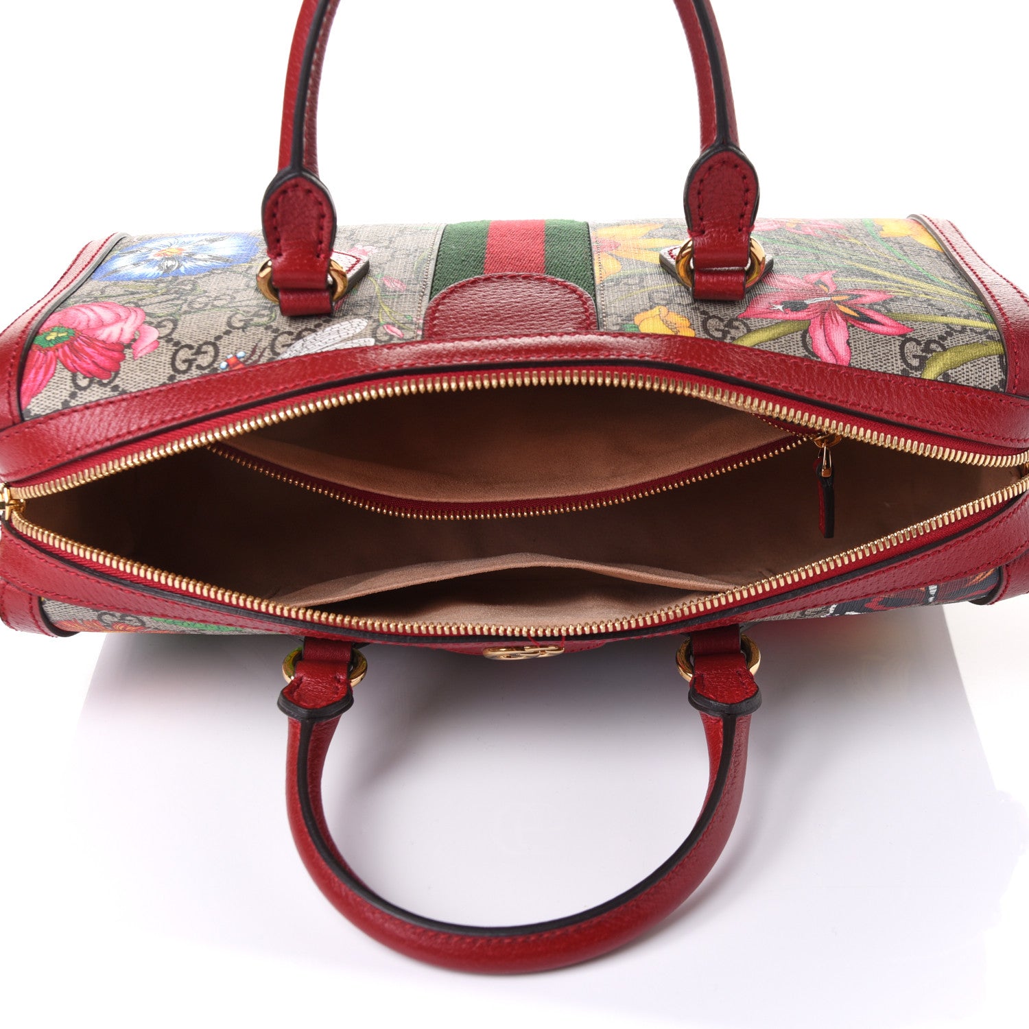 Gucci GG Supreme Monogram Flora Web Medium Ophidia Boston Red 5 of 12
