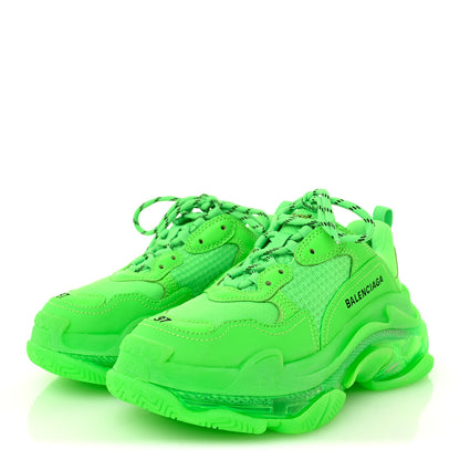 Balenciaga Fabric Mesh Clear Sole Womens Triple S Sneakers 37 Fluo Green 4 of 9