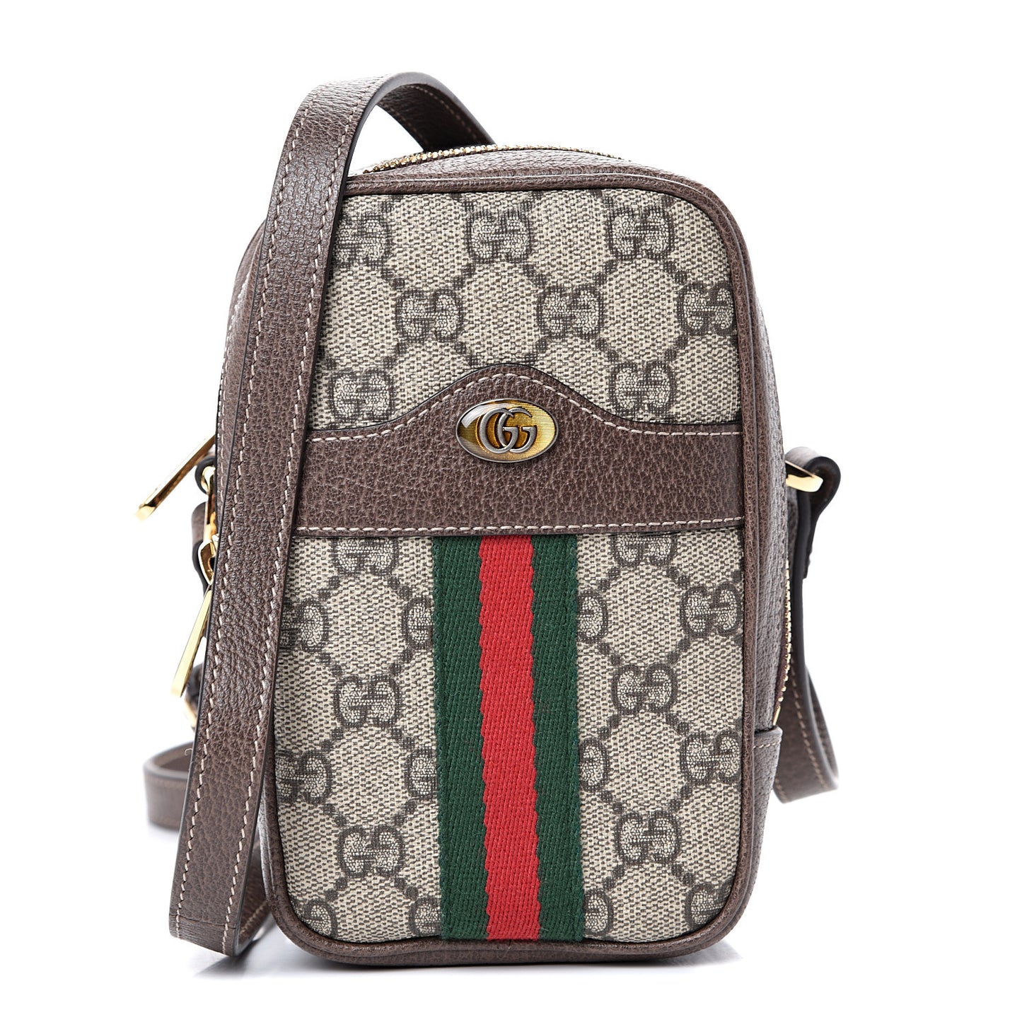 GG Supreme Monogram Web Mini Ophidia Double Zip Crossbody Bag Beige New Acero