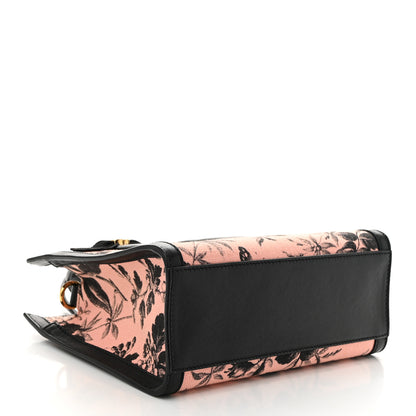 Gucci Canvas Herbarium Print Ribbon Top Handle Bag Pink Black 4 of 10