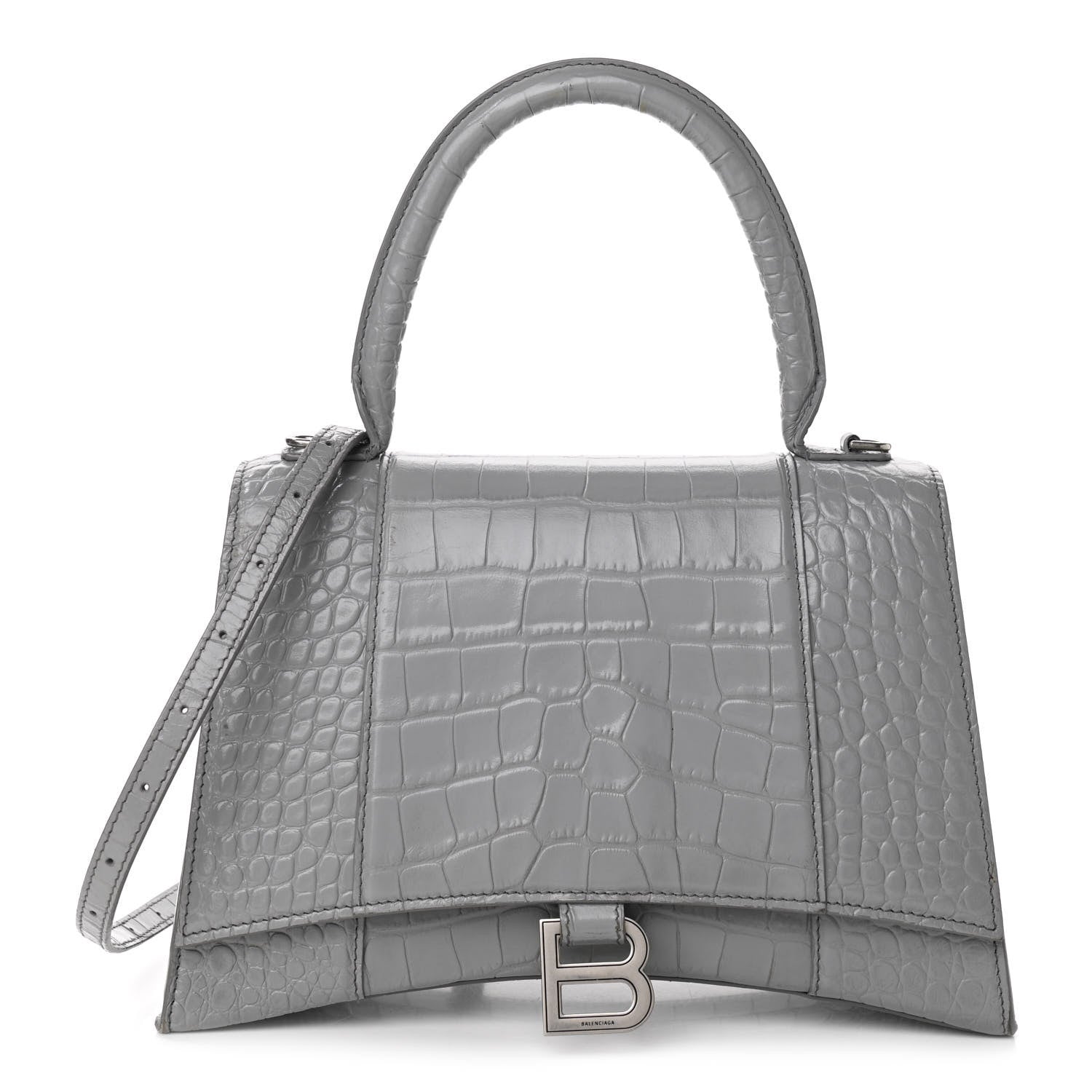 Balenciaga Shiny Calfskin Crocodile Embossed Medium Hourglass Top Handle Bag Balenciaga Grey 1 of 17