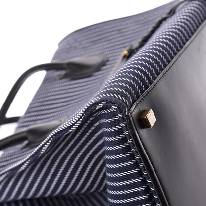 Celine Cotton Canvas Striped Medium Phantom Luggage Navy White 11 of 12