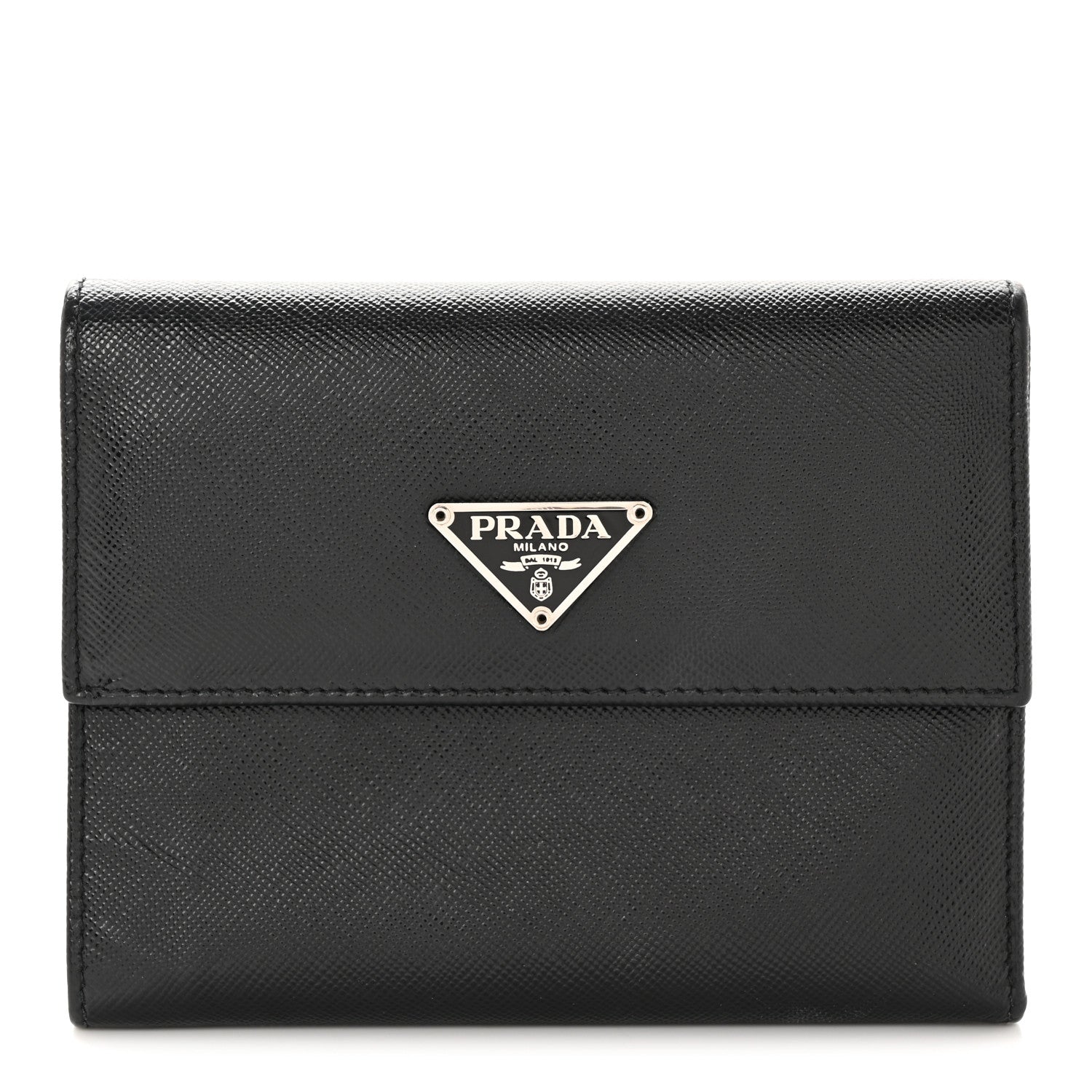 Prada Saffiano Metal Tri-Fold Wallet Black 1 of 9