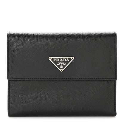 Prada Saffiano Metal Tri-Fold Wallet Black 1 of 9