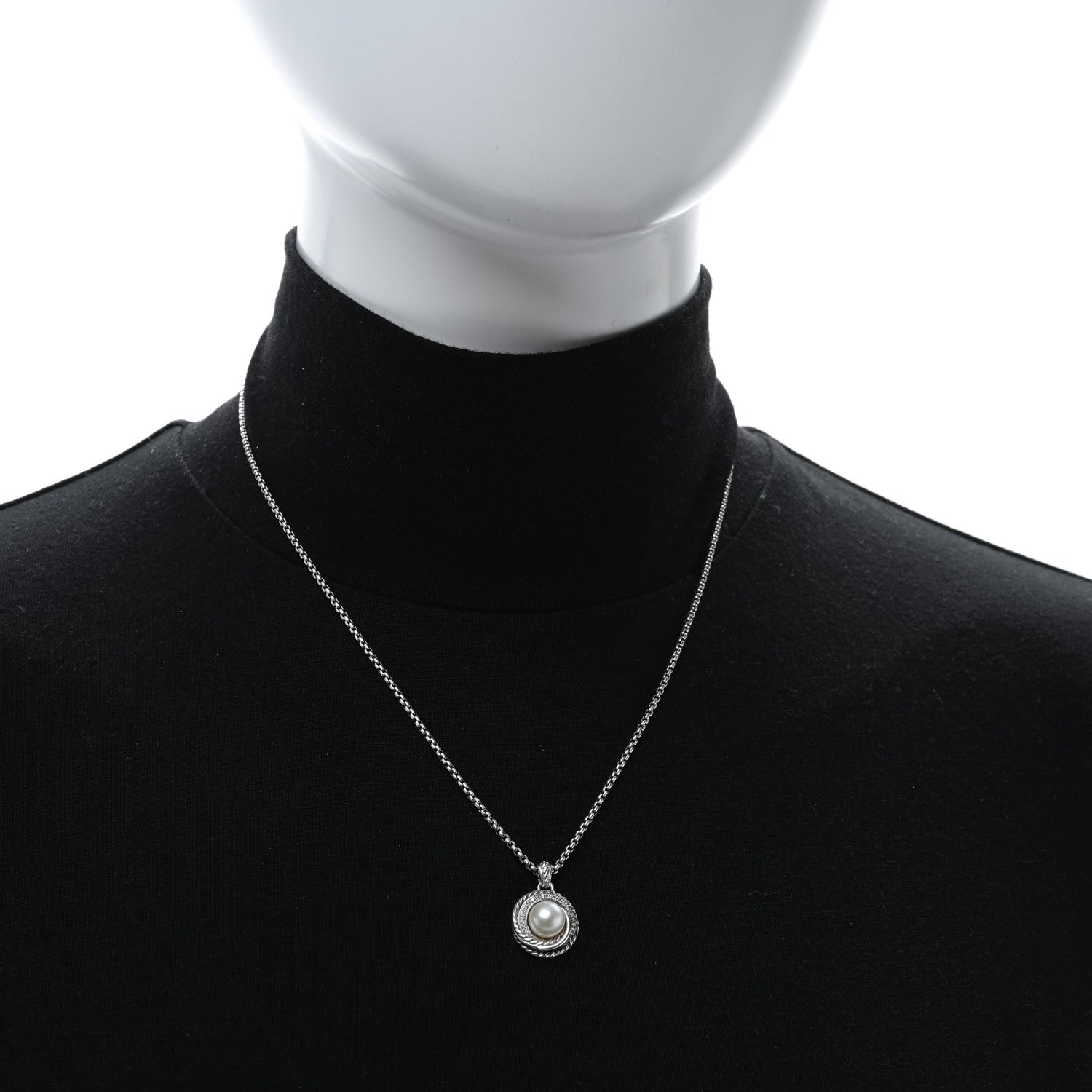 David Yurman Sterling Silver Diamond Pearl 8mm Crossover Pendant Necklace 3 of 4