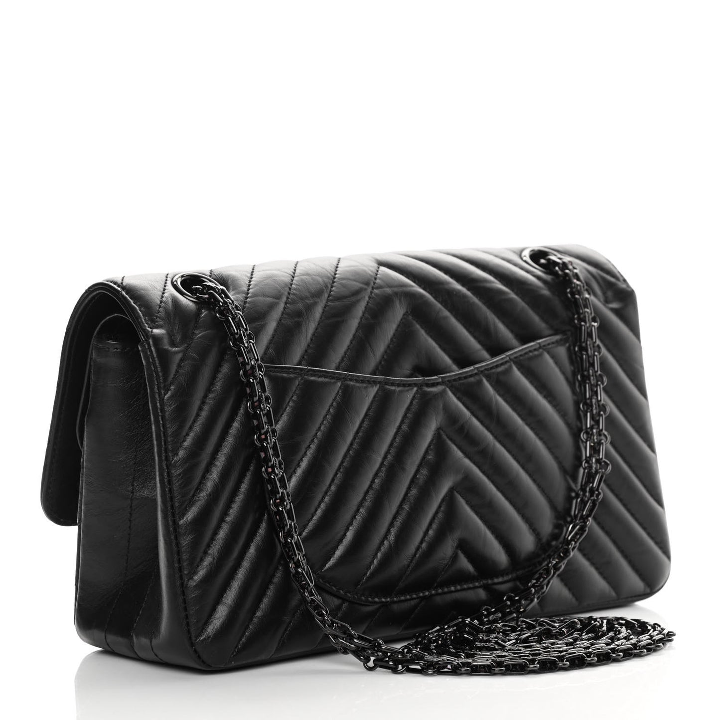Aged Calfskin Chevron Quilted 2.55 Reissue 225 Flap So Black