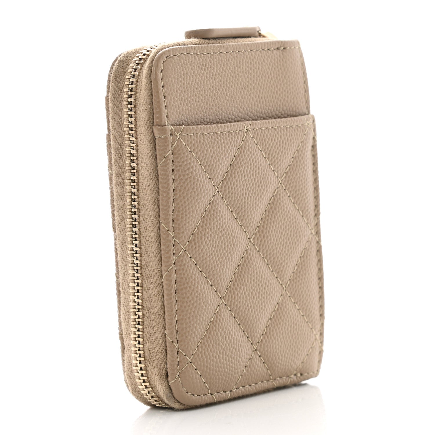 Chanel Caviar Quilted Zip Card Holder Beige 3 of 8