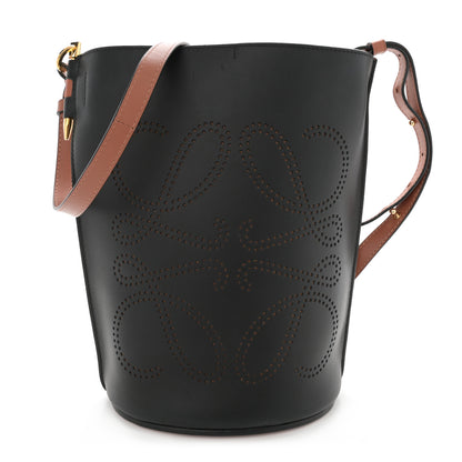 Loewe Calfskin Perforated Anagram Gate Bucket Bag Black Tan 1 of 10