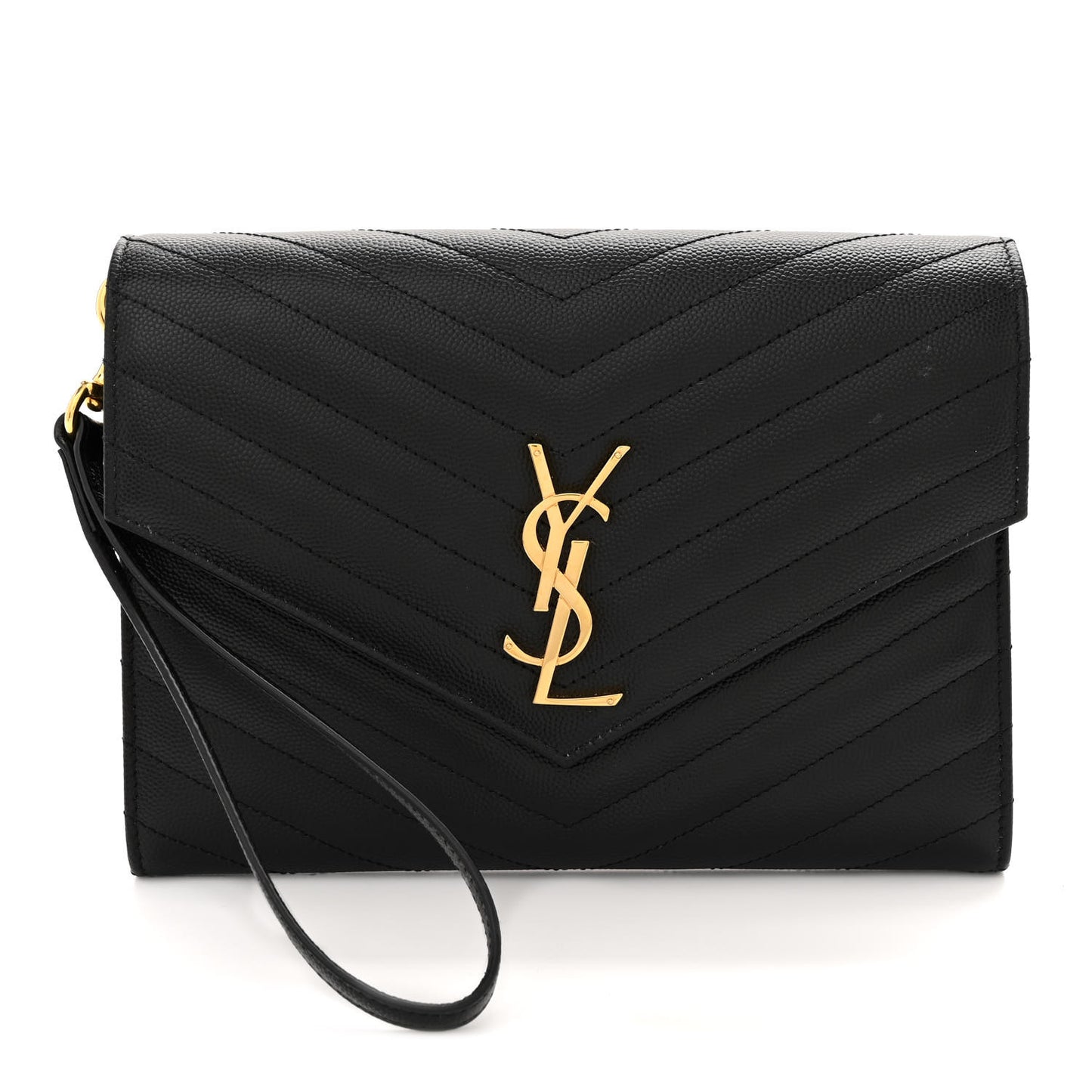 Grain De Poudre Matelasse Chevron Monogram Envelope Clutch Black