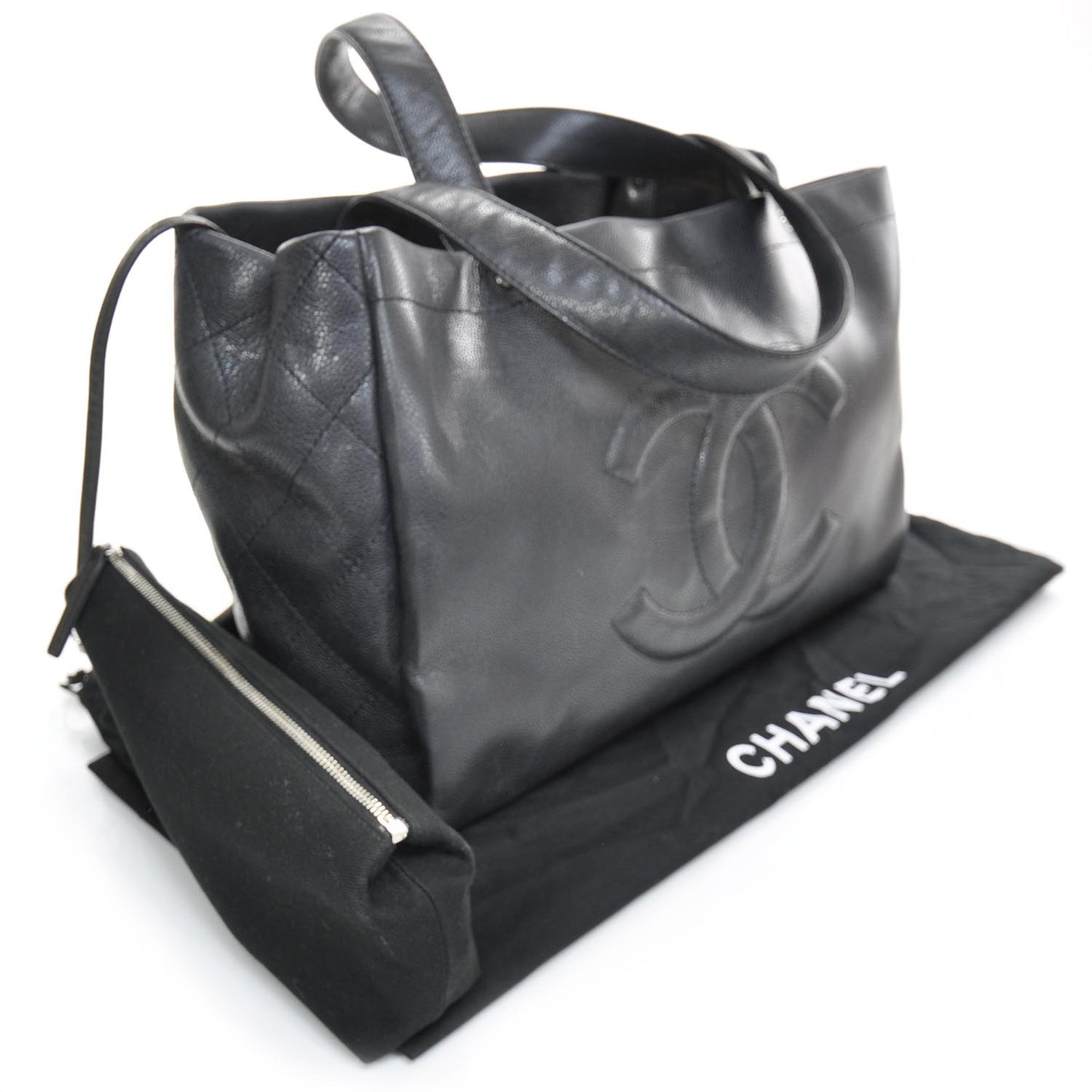 Caviar Quilted Executive Cerf Shopper Tote Black