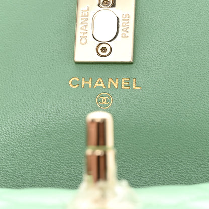 Chanel Lambskin Quilted Pearl Top Handle Clutch With Chain Light Green 6 of 12