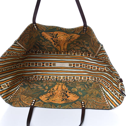 Valentino Garavani Calfskin Canvas Elephant Embossed Medium Rockstud Reversible Tote Brown 9 of 18