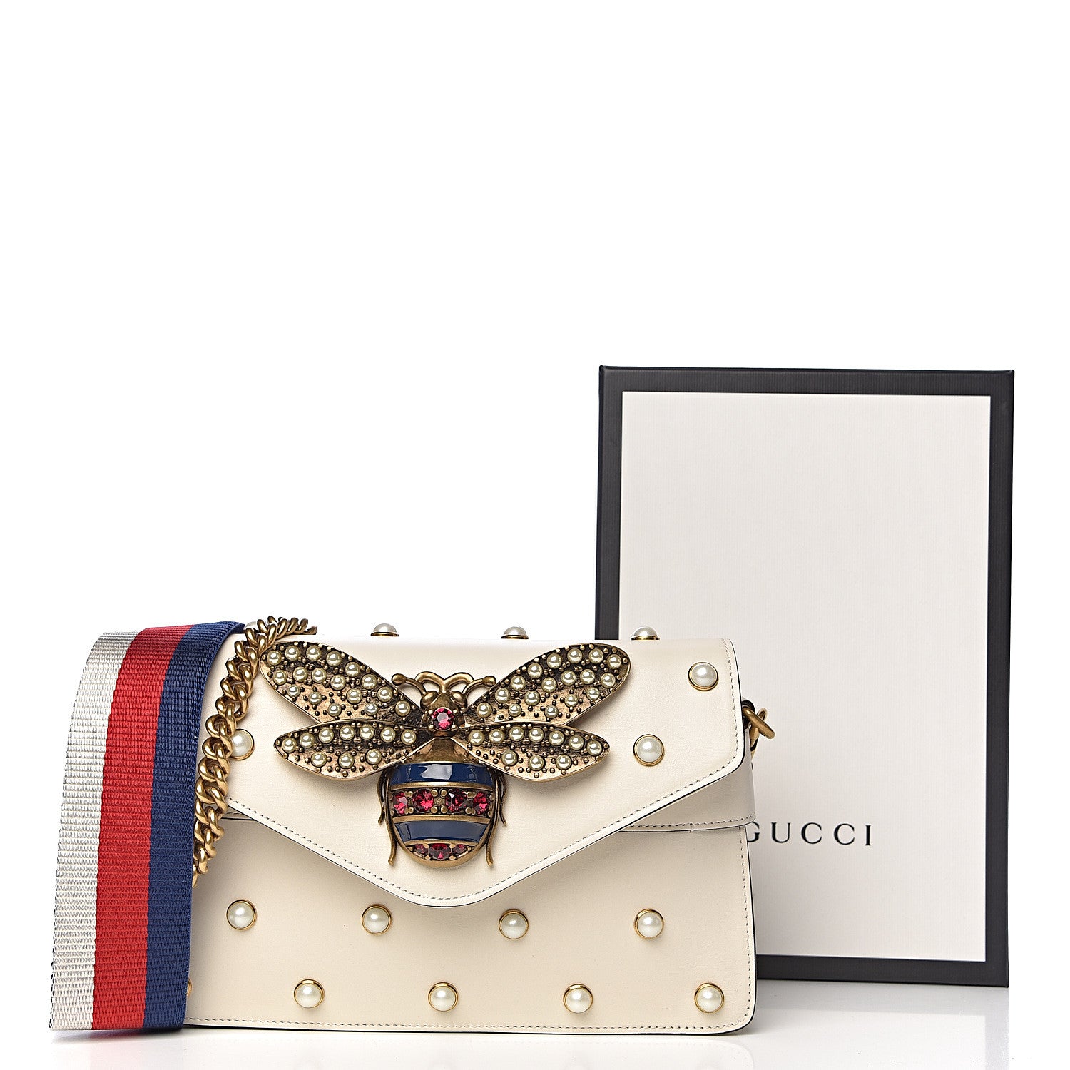 Gucci Nappa Pearl Studded Mini Queen Margaret Broadway Shoulder Bag Mystic White 12 of 12