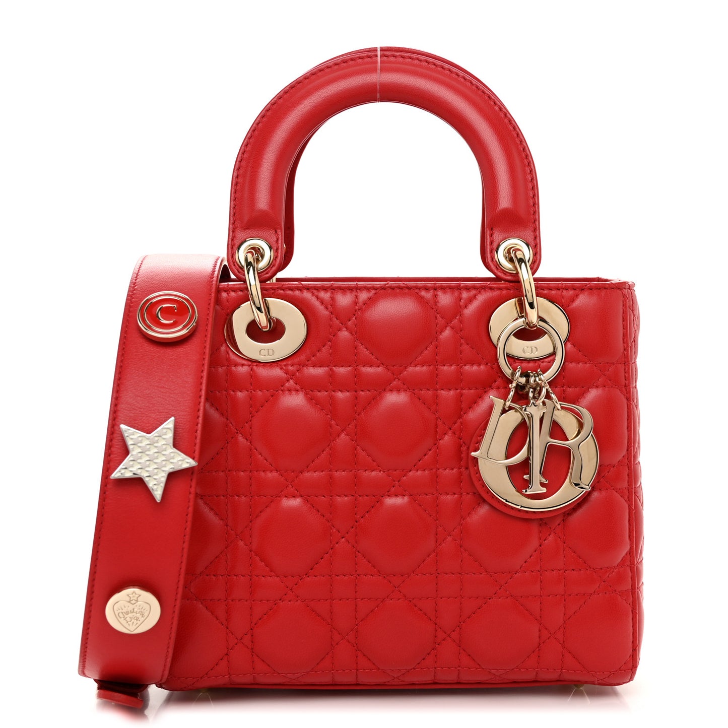 Lambskin Cannage Small Lucky Badges My Lady Dior Red