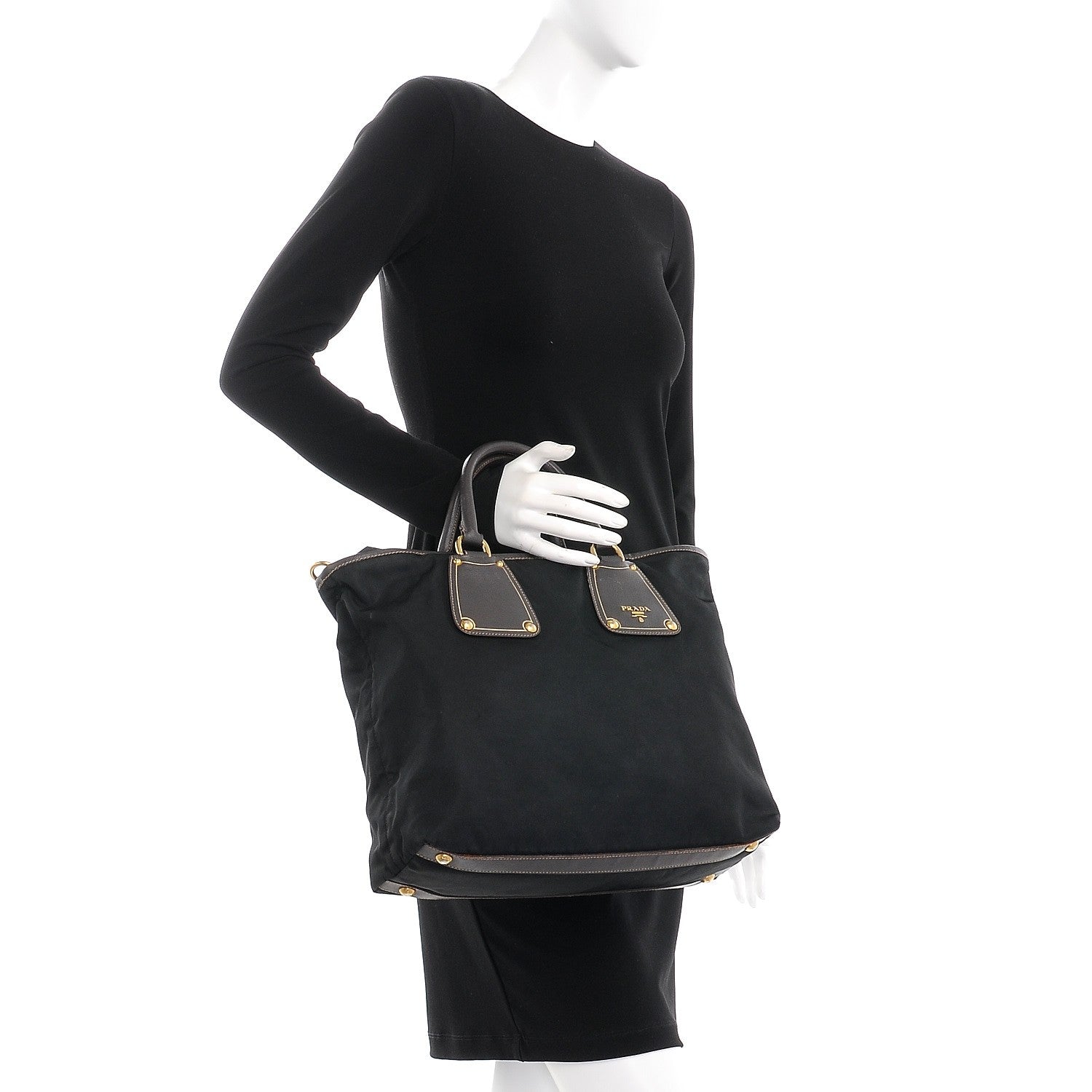 Prada Saffiano Tessuto Nylon Tote Nero Black 3 of 13
