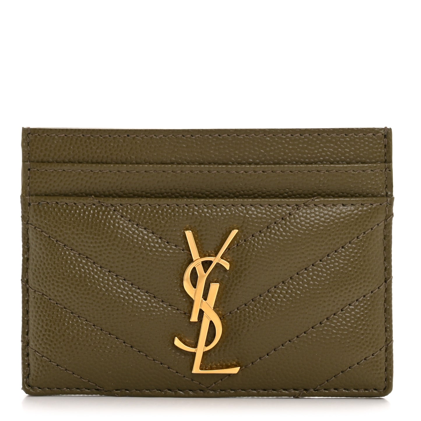 Grain De Poudre Matelasse Chevron Monogram Credit Card Case Vert Kaki