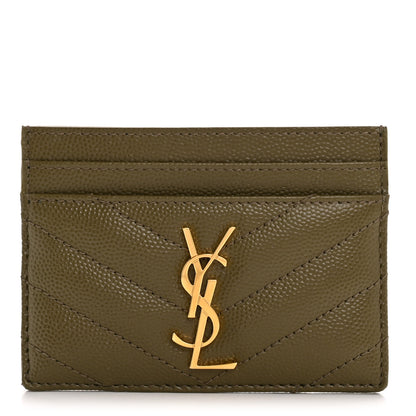Saint Laurent Grain De Poudre Matelasse Chevron Monogram Credit Card Case Vert Kaki 1 of 10