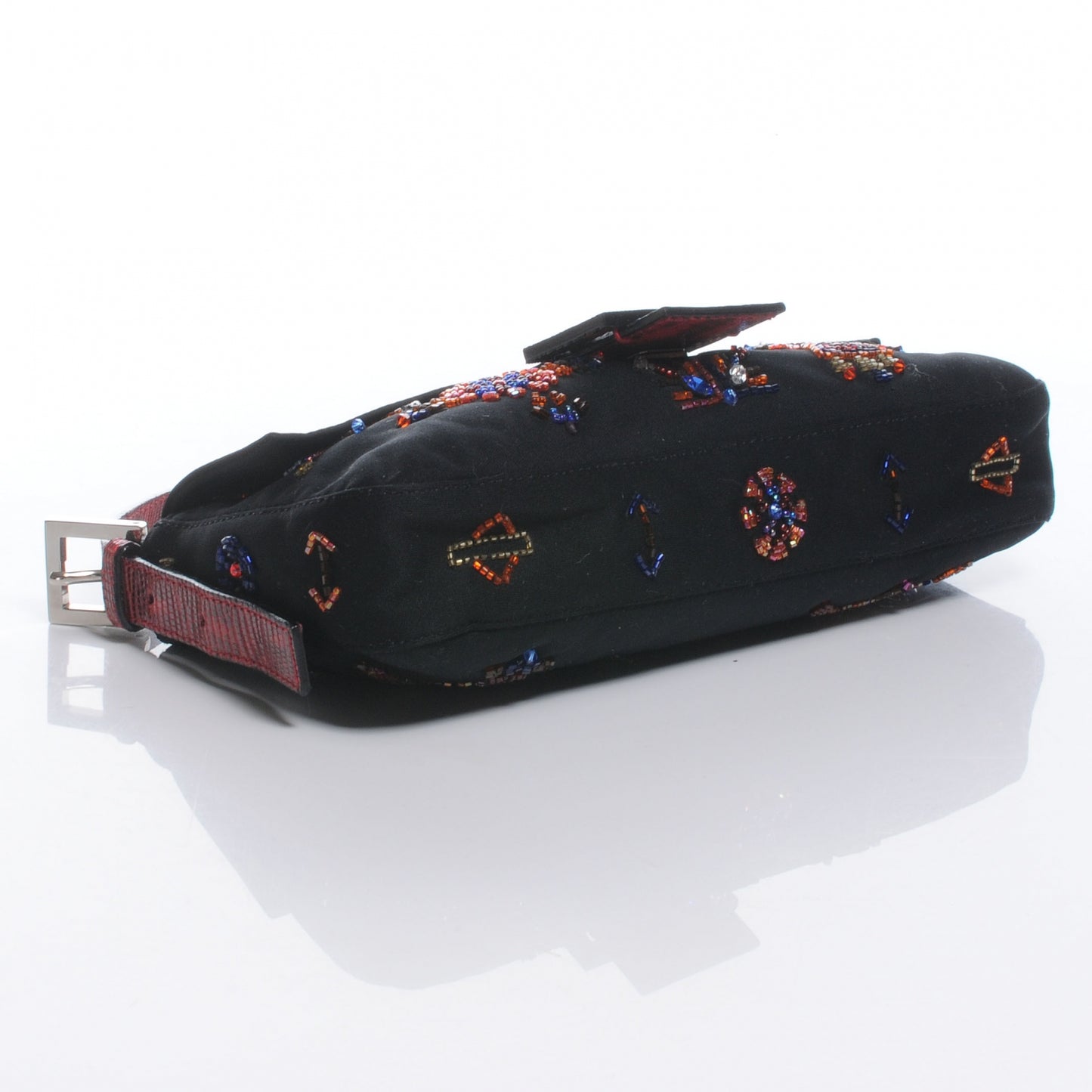 Canvas Lizard Beaded Baguette Black