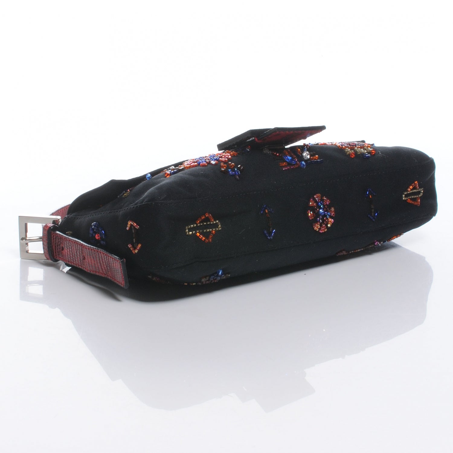 Fendi Canvas Lizard Beaded Baguette Black 4 of 8