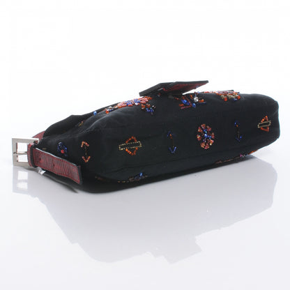 Fendi Canvas Lizard Beaded Baguette Black 4 of 8