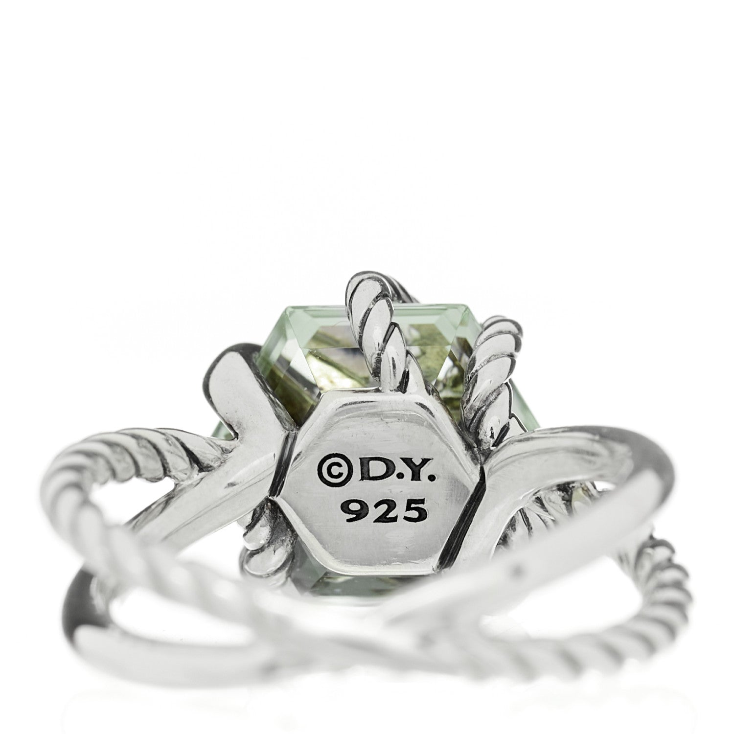 David Yurman Sterling Silver Diamond Prasiolite 10mm Cable Wrap Ring 50 5.25 5 of 5