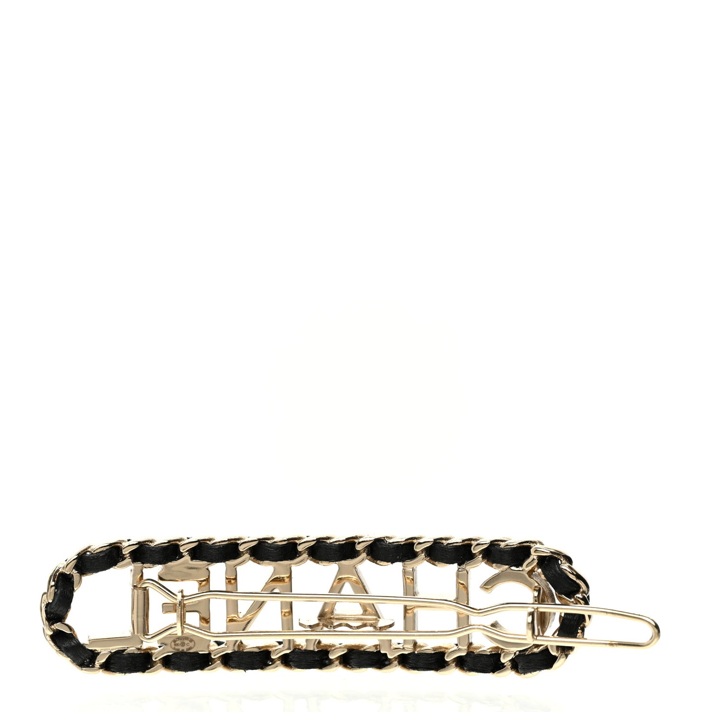 Metal Lambskin Vintage Allure Logo Hair Clip Black Gold