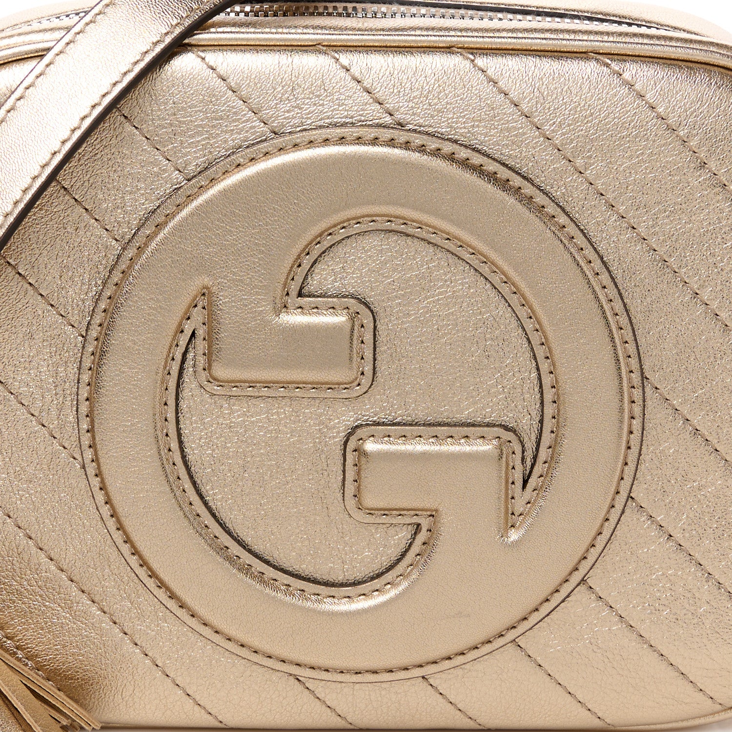 Gucci Metallic Sakai Be Green Calfskin Diagonal Stitched Small Blondie Shoulder Bag Golden Beige 9 of 12