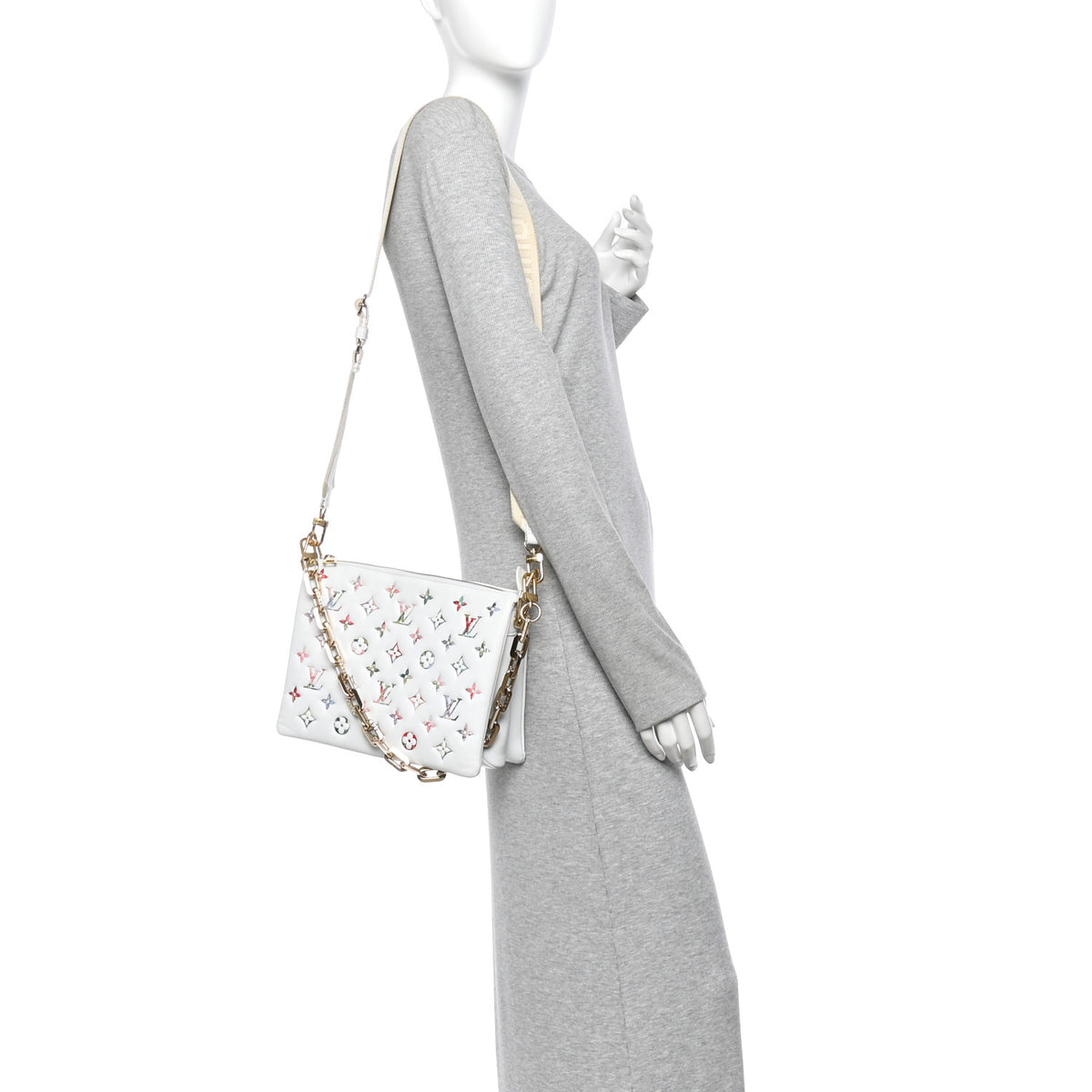 Lambskin Embossed Monogram LV Garden Coussin PM Cream