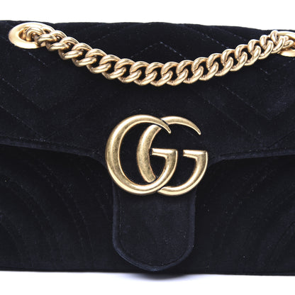 Gucci Velvet Matelasse Mini GG Marmont Shoulder Bag Black 9 of 14