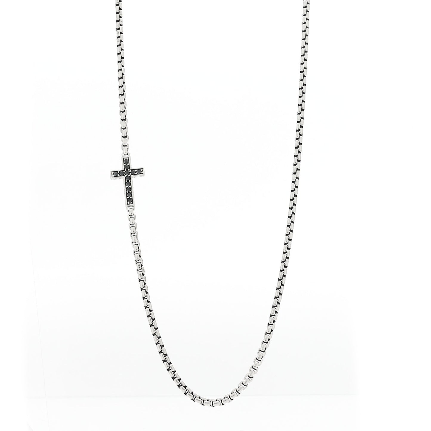 Sterling Silver Black Diamond Streamline Cross Station Necklace 26"