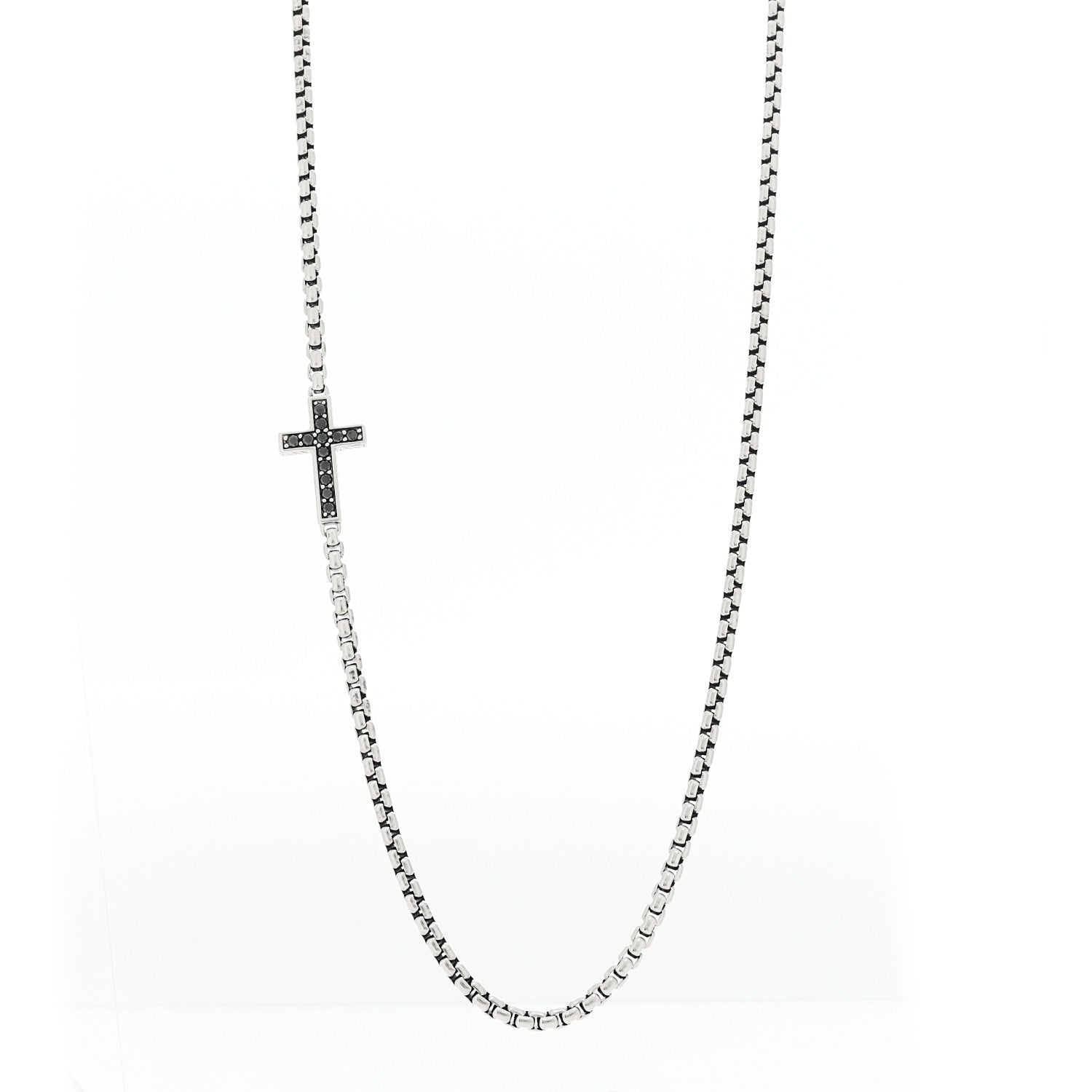 David Yurman Sterling Silver Black Diamond Streamline Cross Station Necklace 26" 1 of 5