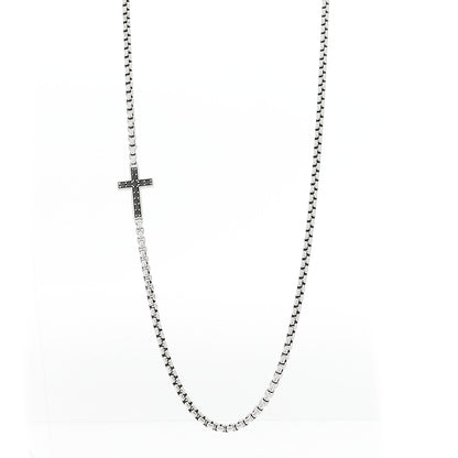 David Yurman Sterling Silver Black Diamond Streamline Cross Station Necklace 26" 1 of 5