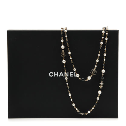 Chanel Pearl Bead Crystal CC Long Necklace Black Gold 5 of 5