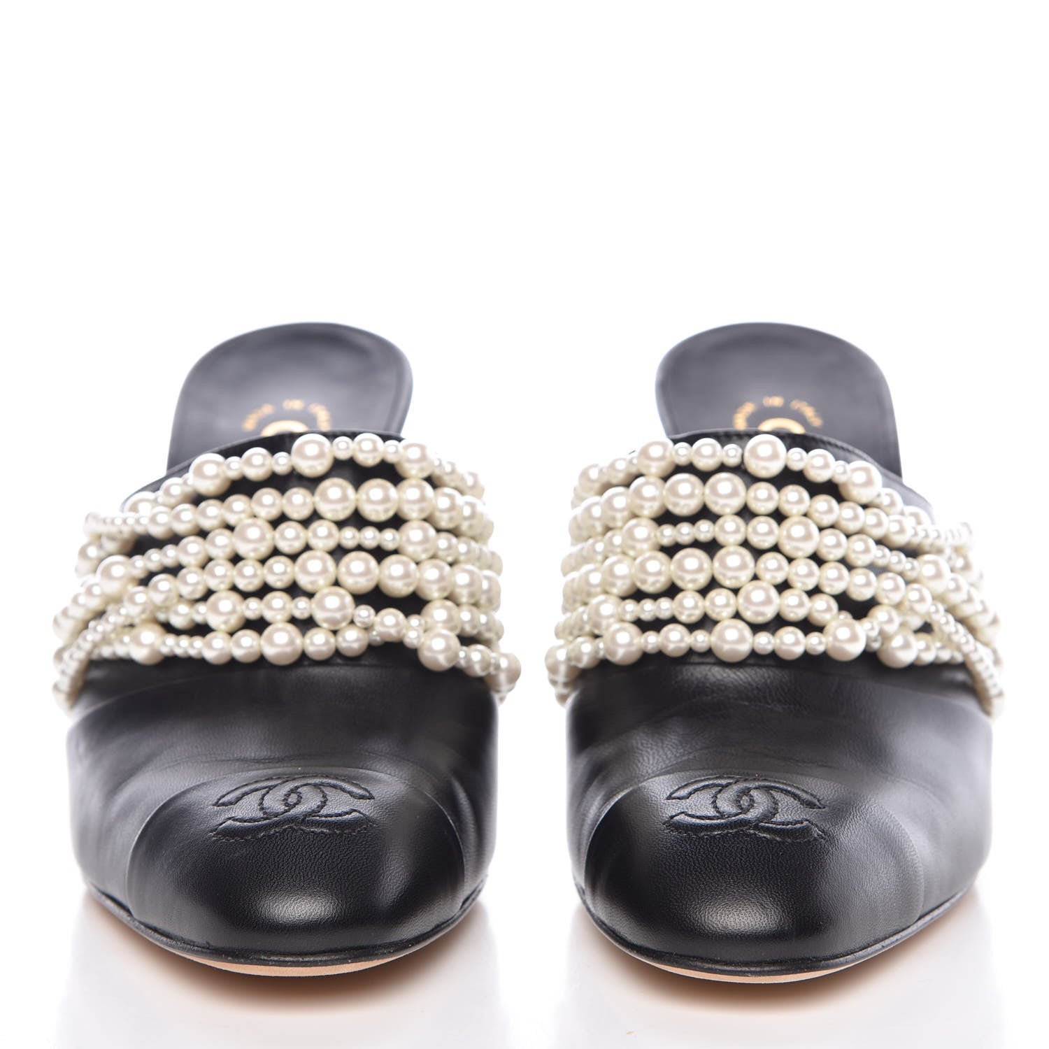 Chanel Lambskin CC Pearl Mule 37.5 Black 2 of 10
