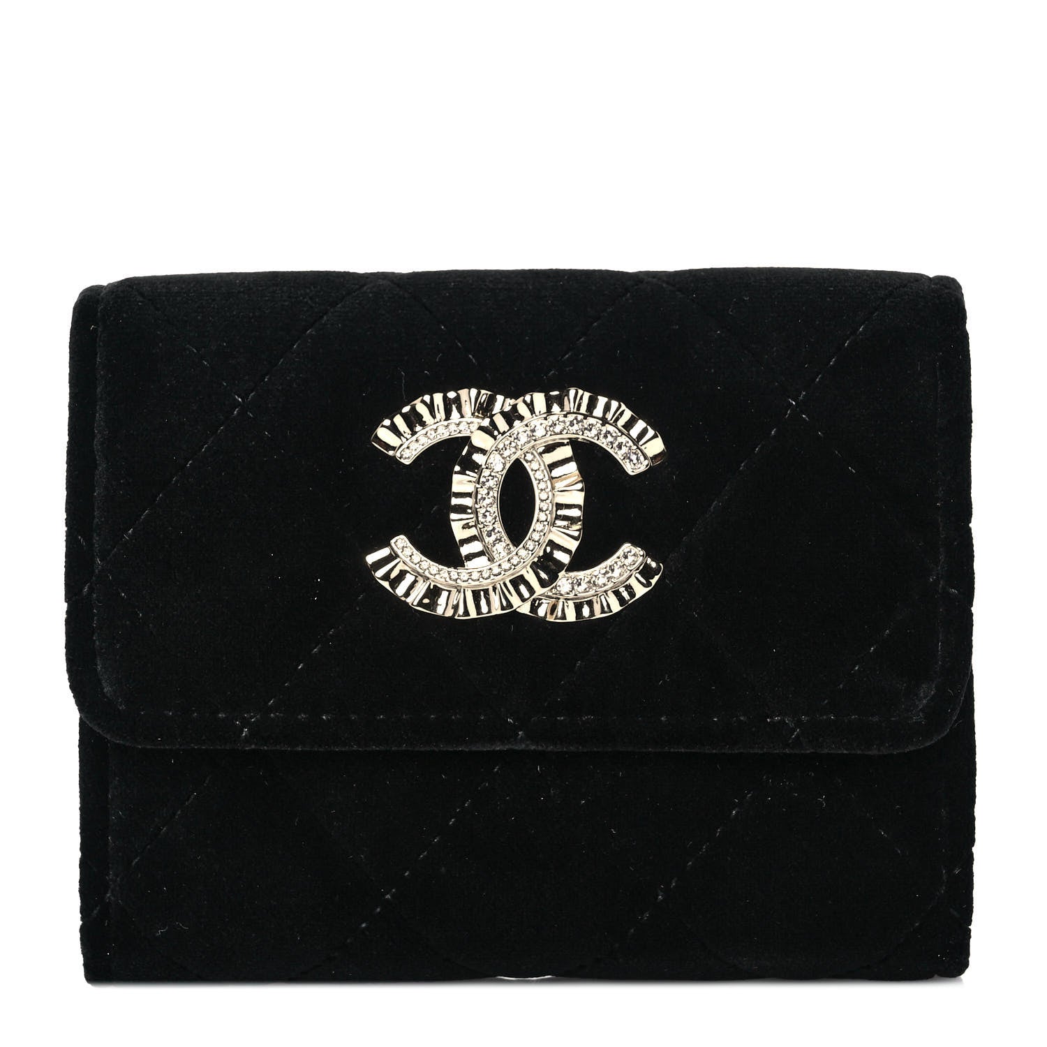 Chanel Velvet Quilted Flap Card Holder Black 1 of 10