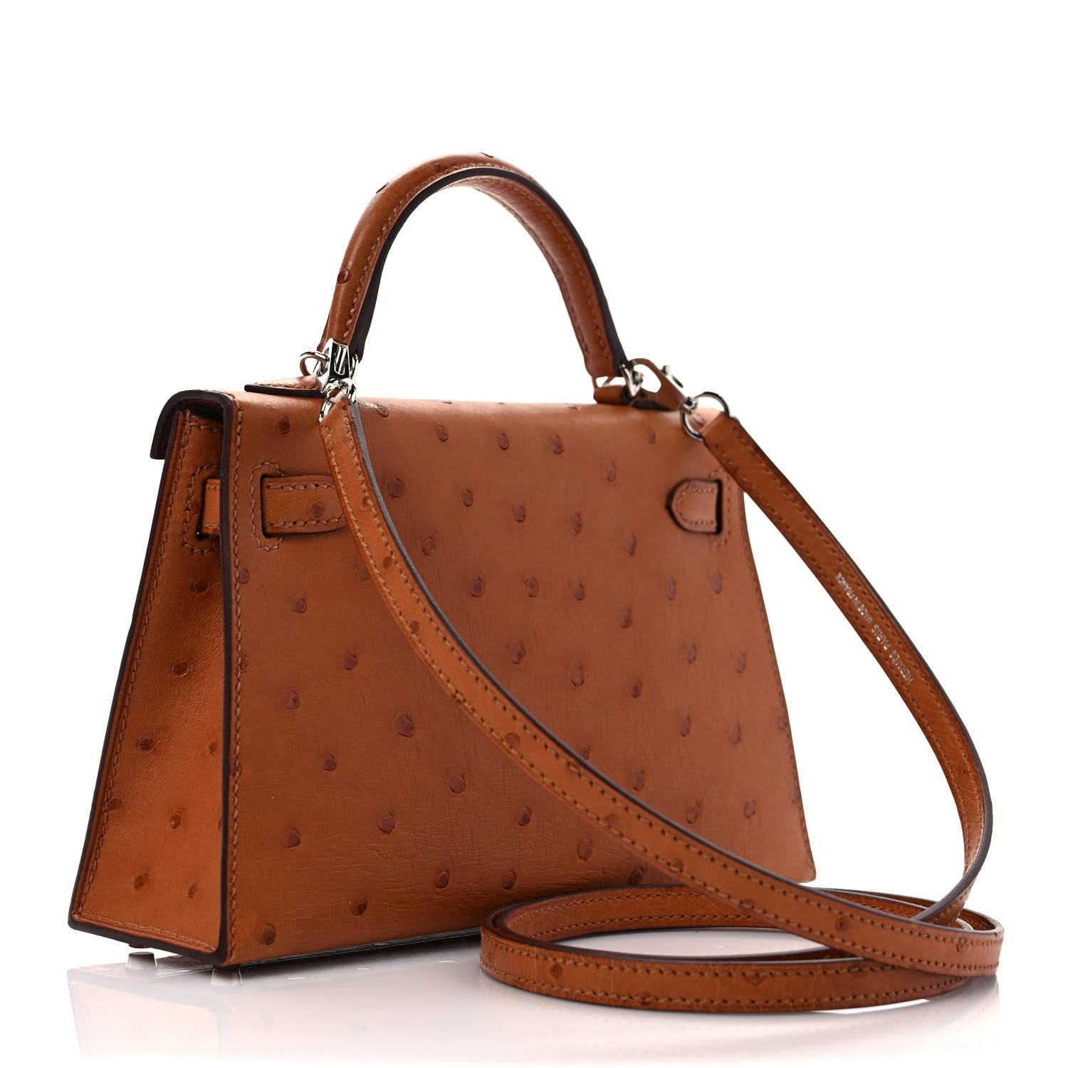 Hermes Ostrich Horseshoe Kelly Sellier Mini 20 Cognac Rouge H 3 of 11