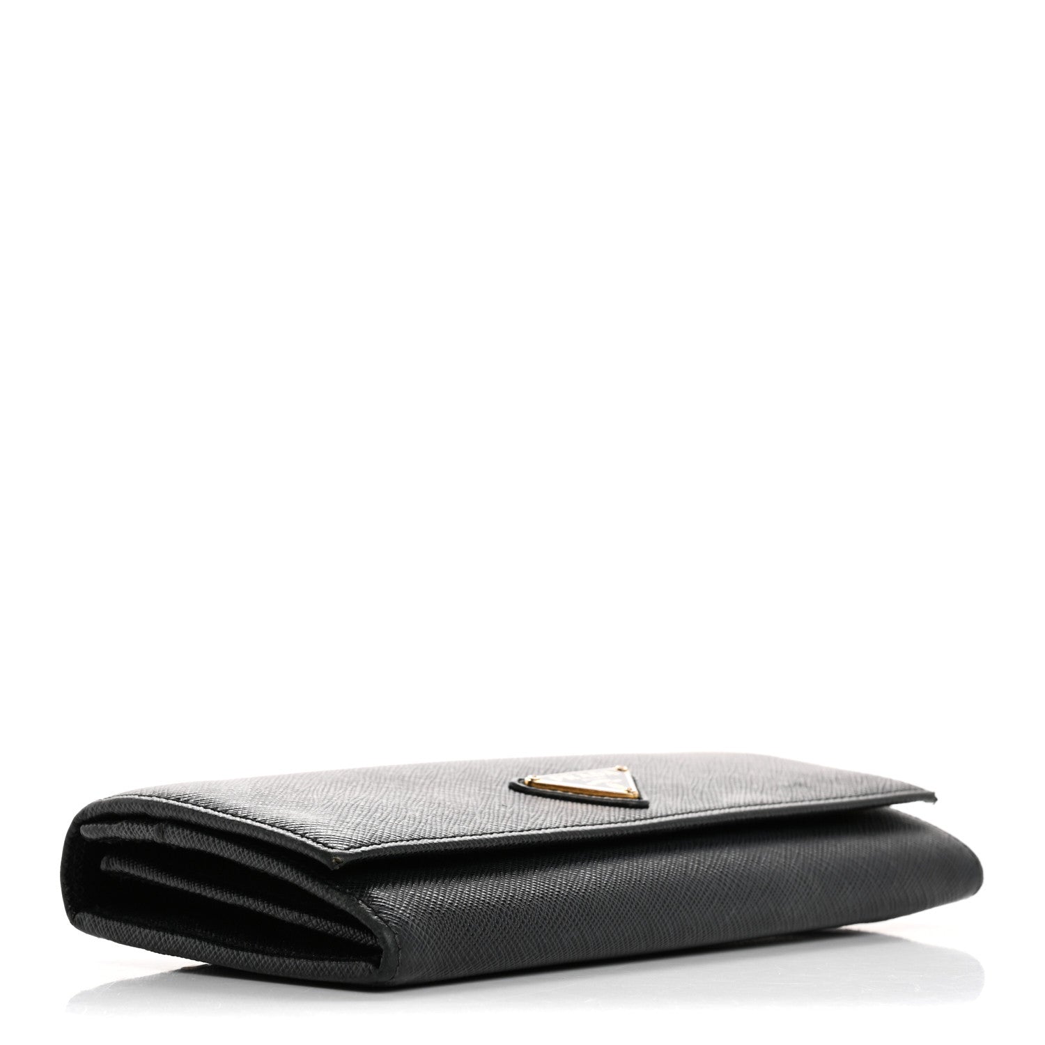 Prada Saffiano Triangle Logo Continental Flap Travel Wallet Black 4 of 16
