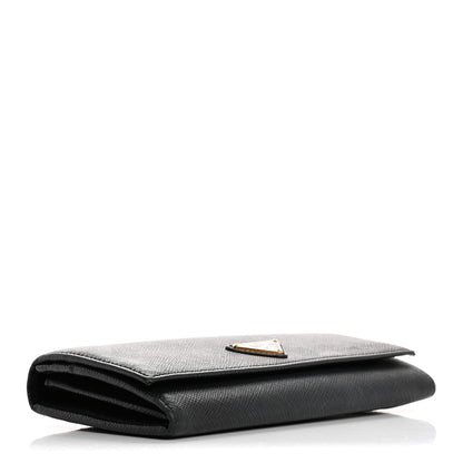 Prada Saffiano Triangle Logo Continental Flap Travel Wallet Black 4 of 16
