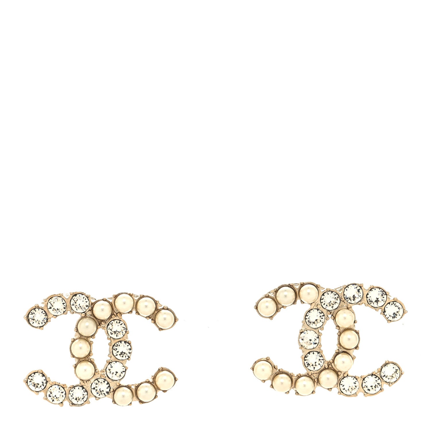 Chanel Crystal Pearl CC Dazzling Domino Earrings Gold 1 of 4