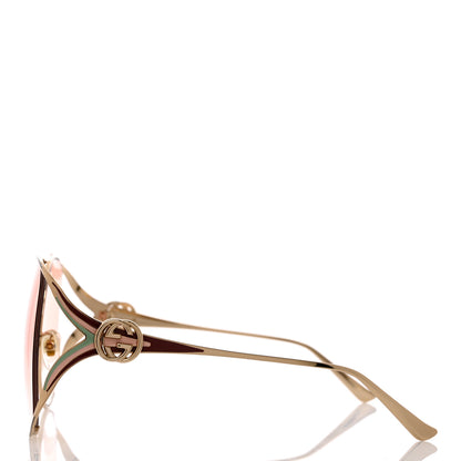 Gucci Metal Oversized Round Frame GG0225S Sunglasses Gold 3 of 7