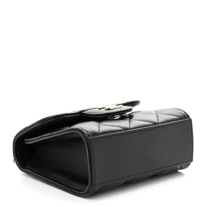 Chanel Lambskin Quilted Top Handle Flap Clutch With Chain Black 4 of 14