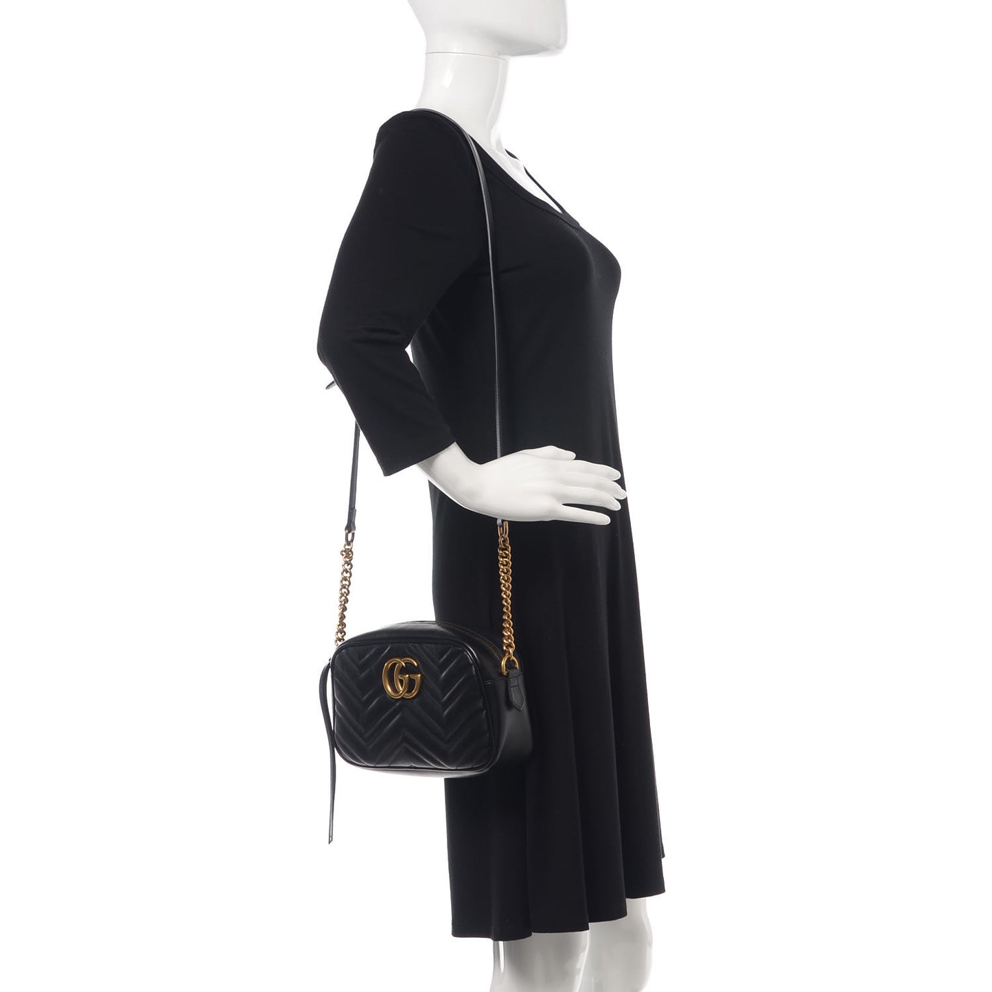 Calfskin Matelasse Small GG Marmont Chain Shoulder Bag Black