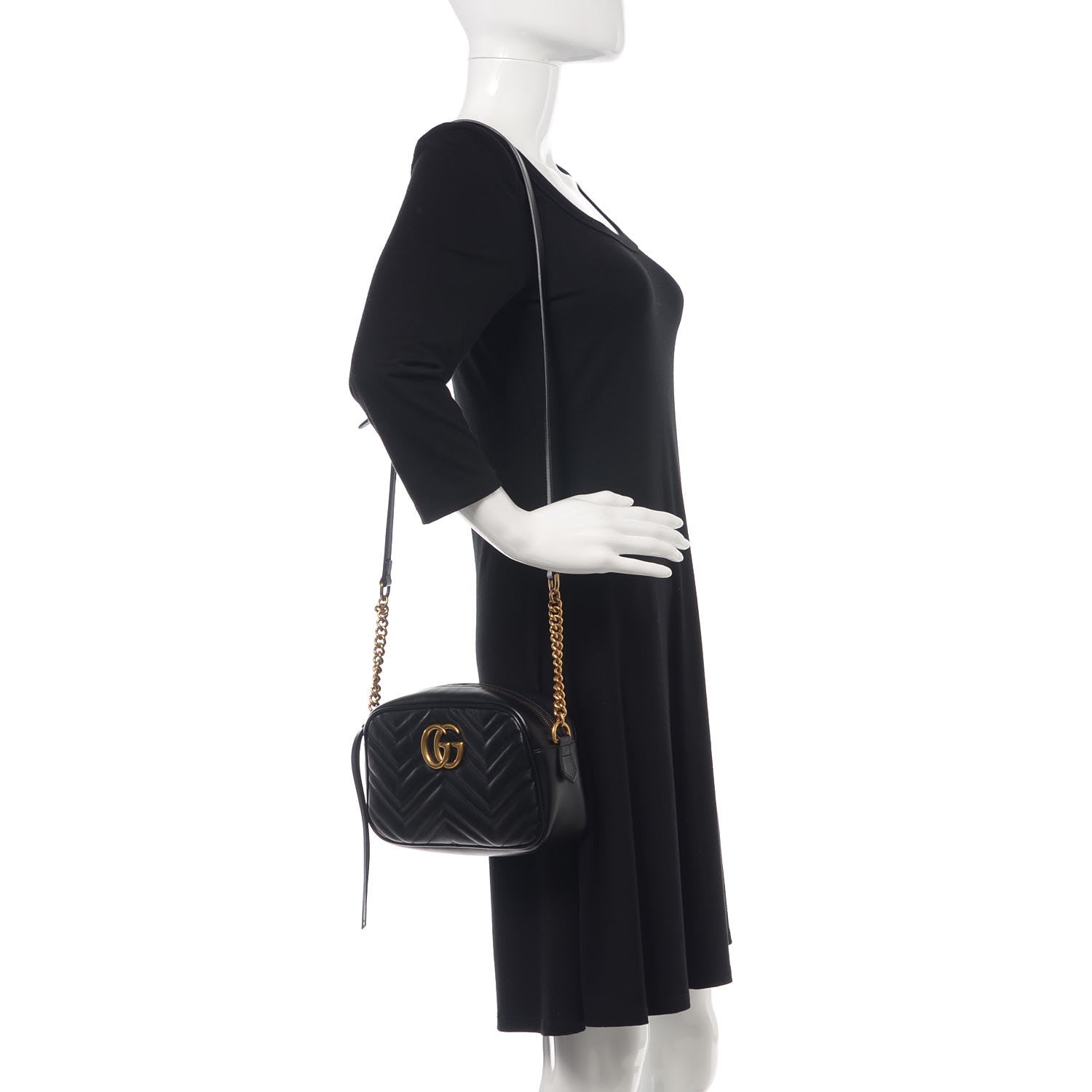 Gucci Calfskin Matelasse Small GG Marmont Chain Shoulder Bag Black 2 of 11
