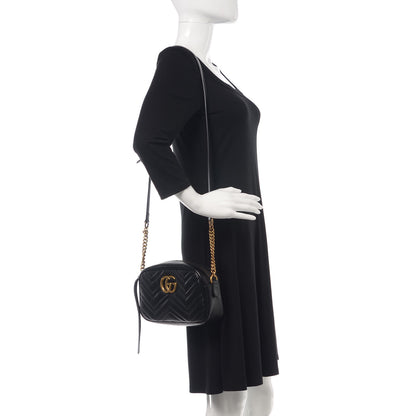 Gucci Calfskin Matelasse Small GG Marmont Chain Shoulder Bag Black 2 of 11
