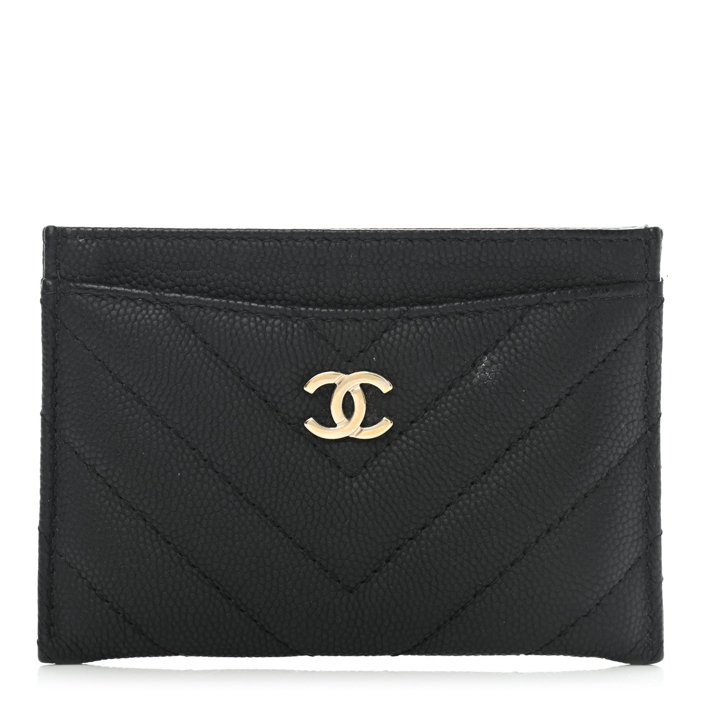 Caviar Chevron Quilted Card Holder Black