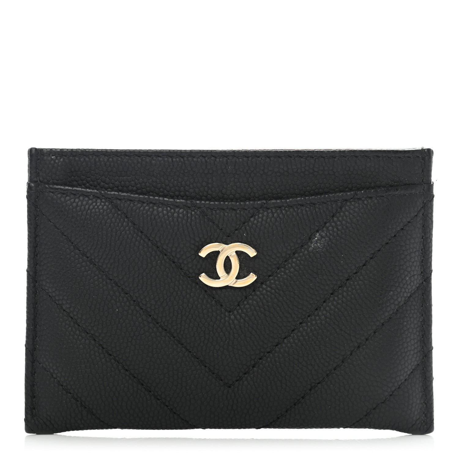 Chanel Caviar Chevron Quilted Card Holder Black 1 of 9