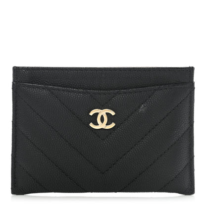 Chanel Caviar Chevron Quilted Card Holder Black 1 of 9